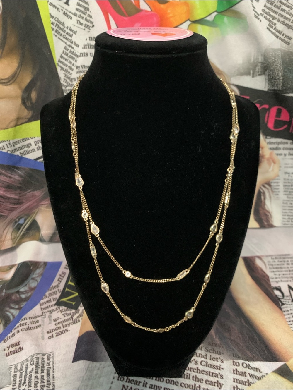 Gold-Tone Layered Crystal Station Necklace - Women Jewelry